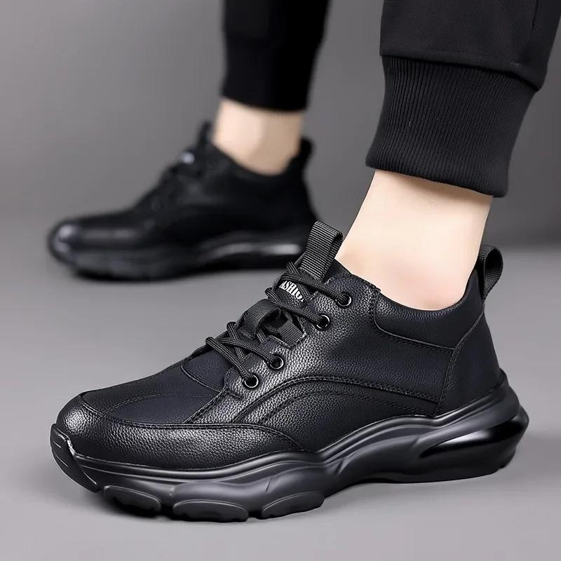 Mode 2024 Neue Designer Schwarze Plateau-Sneaker für Herren Mode Lässig Frühling Herbst Weiche Sohle Rindsleder Schuhe Mann Zapatos De Hombre