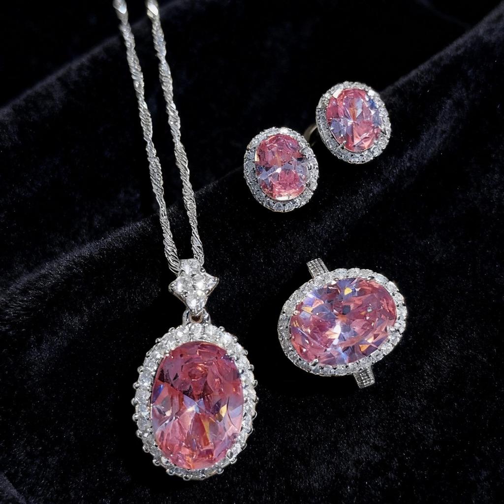 Ocean Blue Oval Jewelry Set: Elegant Three-Piece Necklace, Earrings & Ring for Any Occasion