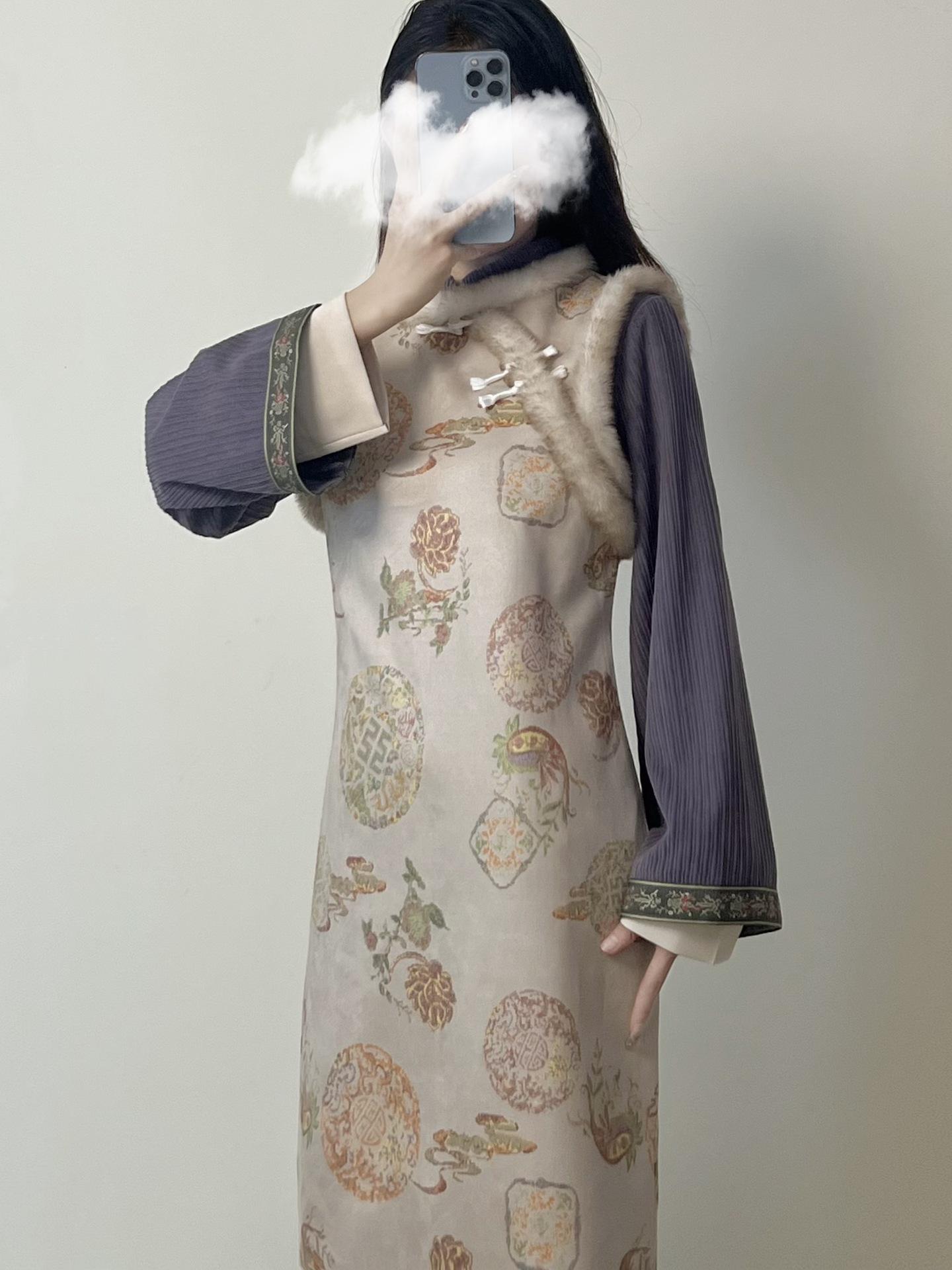 

Осенний новый китайский женский улучшенный комплект из двух частей платья-чонсам XXL