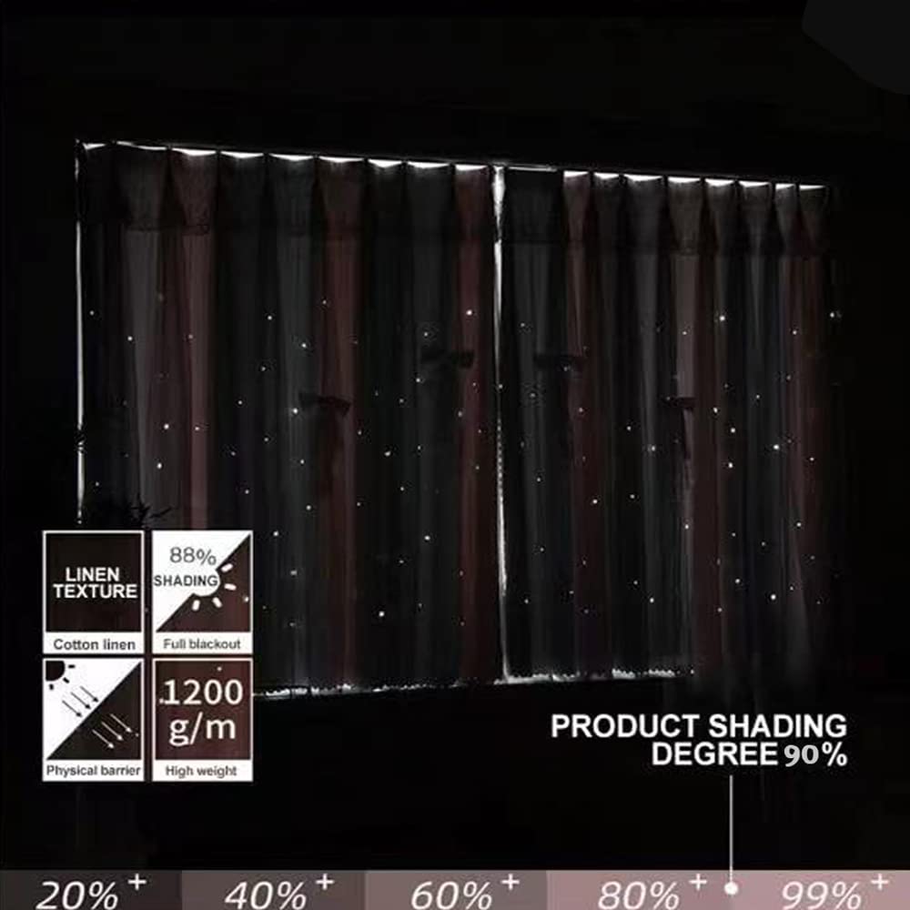 Blackout Lace 100cm Wide X 220cm Set of Openwork Star Suitable for All Perfect for Living and Includes Adjustable Princess-style Curtains, Ready-made,