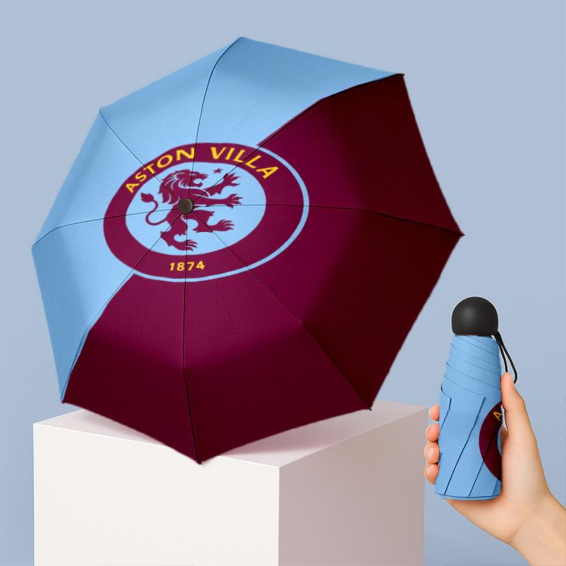 Aston Villa Football Pattern Printed Mini 5 Folds 8 Ribs Compact Umbrella Windproof Waterproof Lightweight Portable Folding