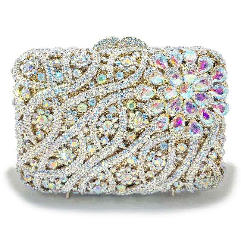 WHTUOHENG Luxury Pink Crystal Bridal Purse Diamond Banquet Clutch Stone Handbag For Wedding Dinner Party Cocktail Event Clutches