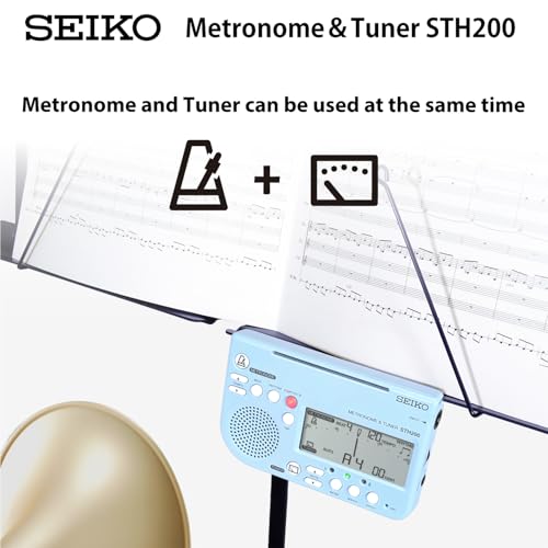 Seiko Metronome Tuner, High Volume, Music Stand Mountable, Ideal for Brass Bands, Blue, STH200BL