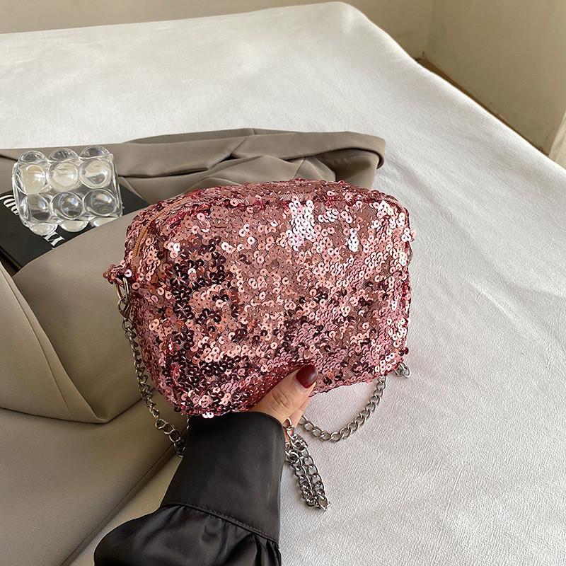 Trendy Sequin Small Shoulder Crossbody Bag For Women In Black Pink Silver Colors