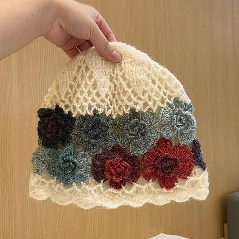 Handmade Crochet Colorful Flower Women'S Hat