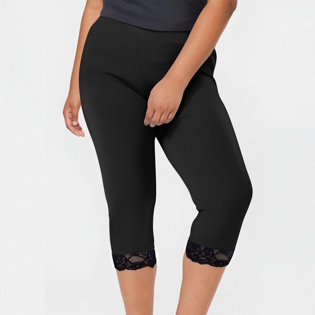 Women's Fashion Large Color Lace Splicing Bottom Pants With Elastic Waist Sports And Leisure Cropped Pants
