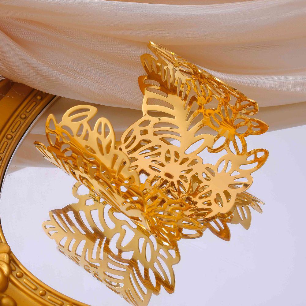 Exaggerated Geometric Flower Openwork Bangle: 18k Gold-Plated Titanium Steel Bracelet