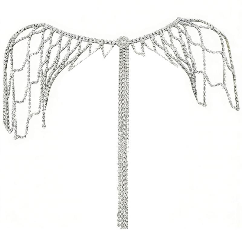 Lightweight Alloy Rhinestoned Tassels Body Chain Shoulder Chain With Easy Wear For Bride On Wedding Day