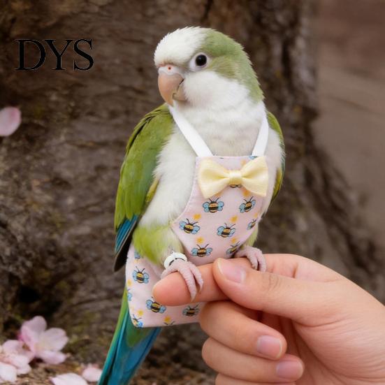Cartoon Print Parrot Nappy Diaper, Cute Bird Diaper with Bow, Soft Reusable Flight Suit for Cockatiels Lovebirds Budgerigars Elastic Strap