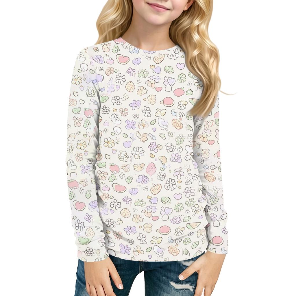 T-shirt casual a manica lunga con stampa sul collo per bambini, top per ragazzi e ragazze