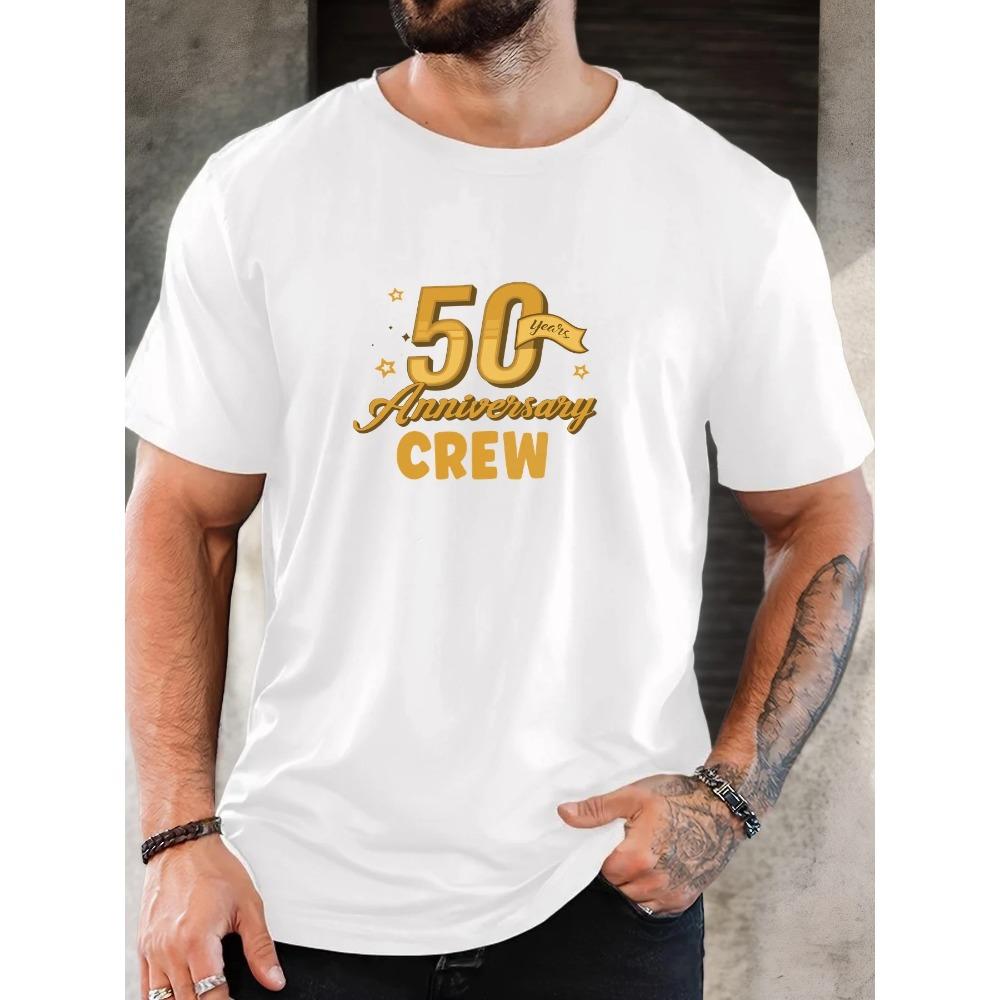 Men's 50th Anniversary Pattern Summer Casual Crew Neck Short T-Shirt