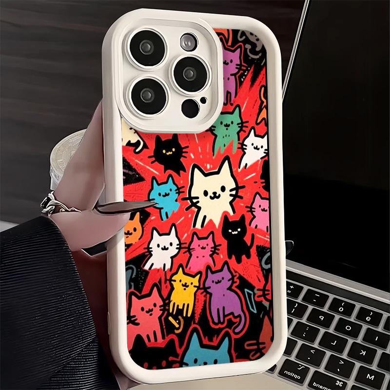 Phone Case for iPhone 17 Air 16E 15 16 Pro Max Cartoon Cute Cats Theme Cover 14 Plus 13 12 Mini Soft Shell Silicone Fundas