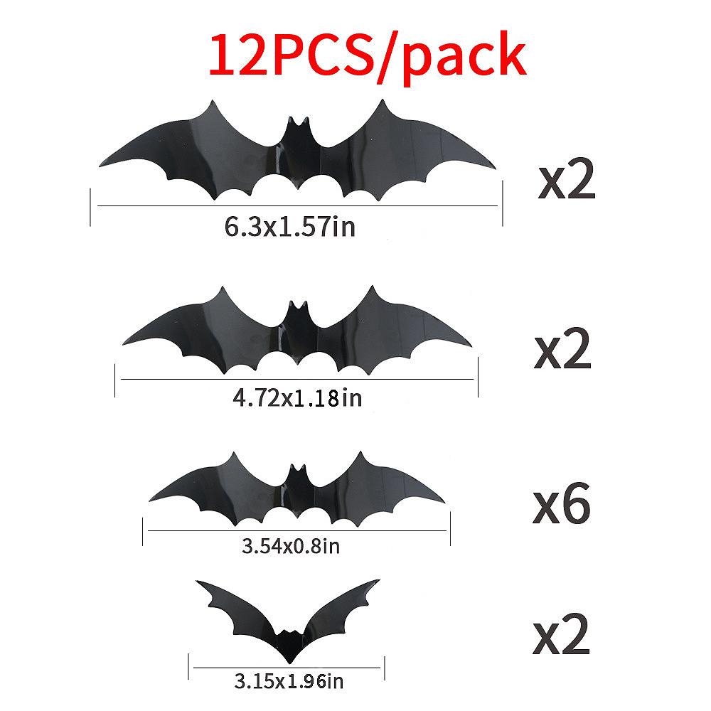 12Pcspack Halloween Black Bat Wall Stickers 3D Stickers Living Room Background Wall Decoration Red Bat Stickers Wholesale