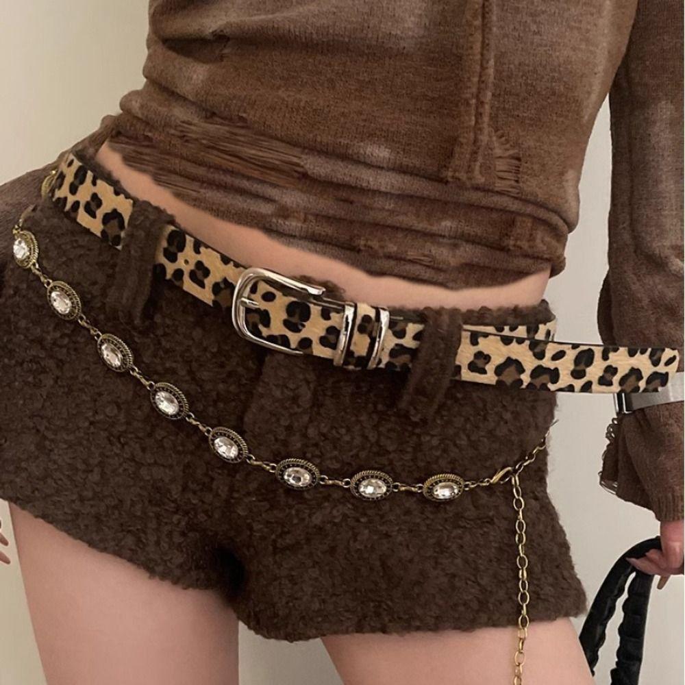Punk Style Leopard Print Belt Designer Women's Waist Belt Daily Rivet Waist Belt  Streetwear