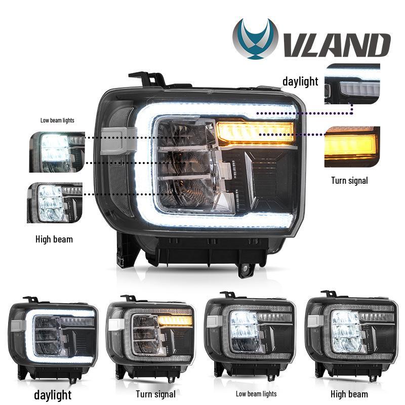 Vland LED Sequential Turn Signal Headlight Assembly for GMC Sierra 1500 (2014-2018).