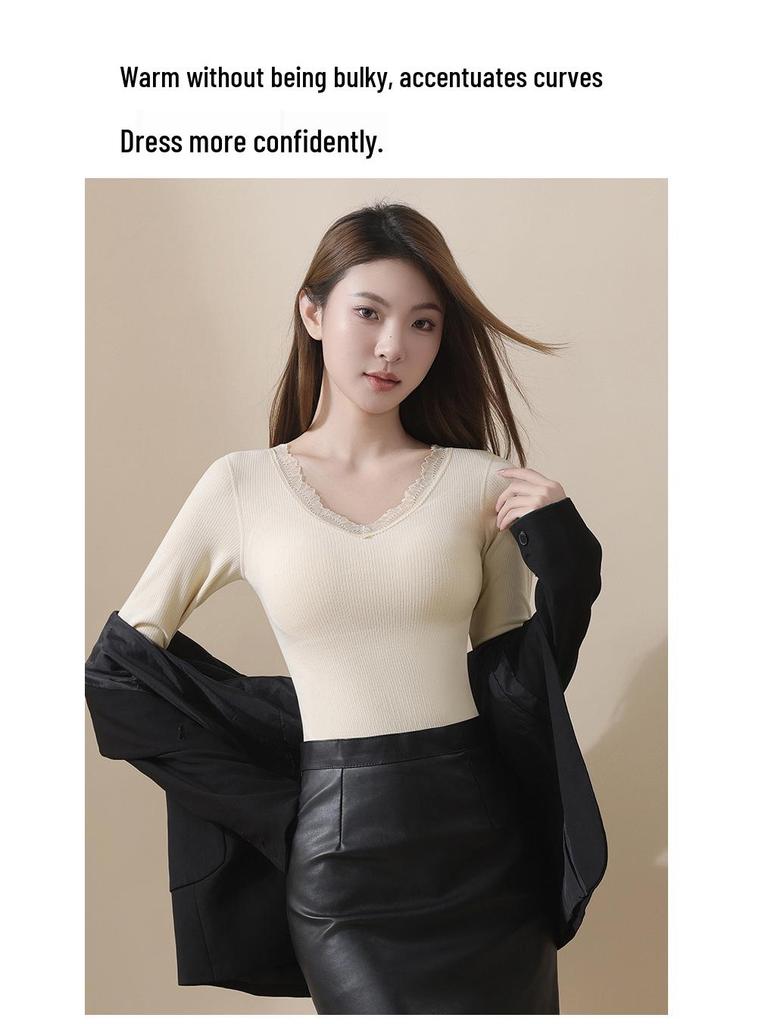 Women's Cashmere Silk Lace Seamless Thermal Set with Chest Pads: Slimming Base Layer for Autumn/Winter