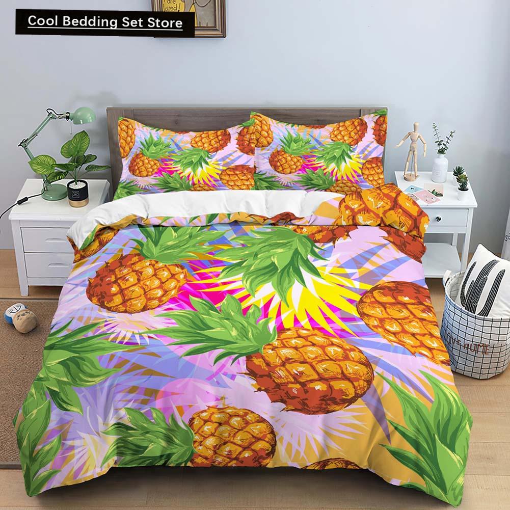 Fruit Pineapple Queen King Duvet Cover 3D Yellow Tropical Fruit Bedding Set Plants Comforter Cover 2/3pcs Polyester Quilt Cover