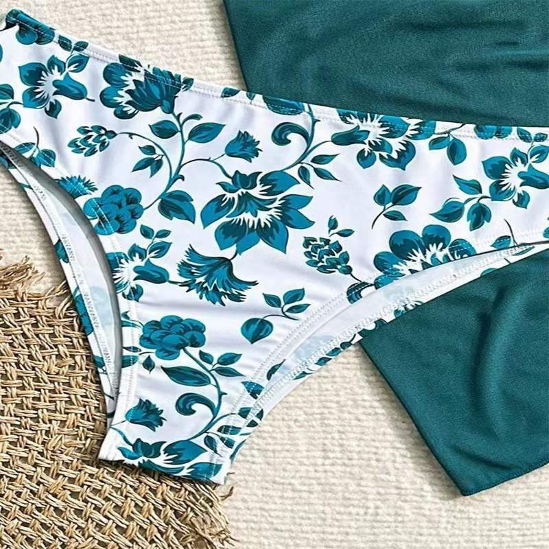 Hot Split Swimsuit Women's Bikini Three-piece Sexy Deep V Gathered Backless Women