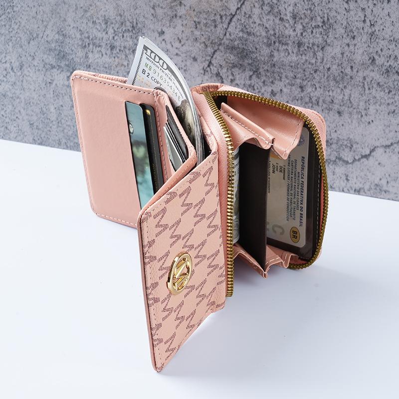 women's wallet, short, European and American PU high-end coin purse, printed, multi-card slots, small wallet, money cl