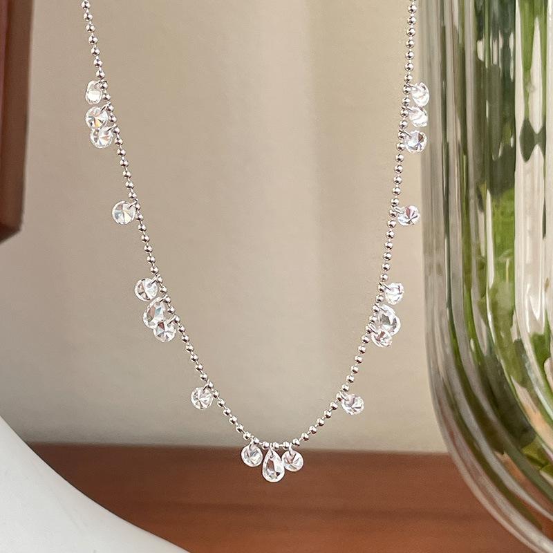 S925 Silver Super Flash Zircon Galaxy Water Drop Necklace Women's Exquisite Light Luxury Fringed Collarbone Chain Accessories