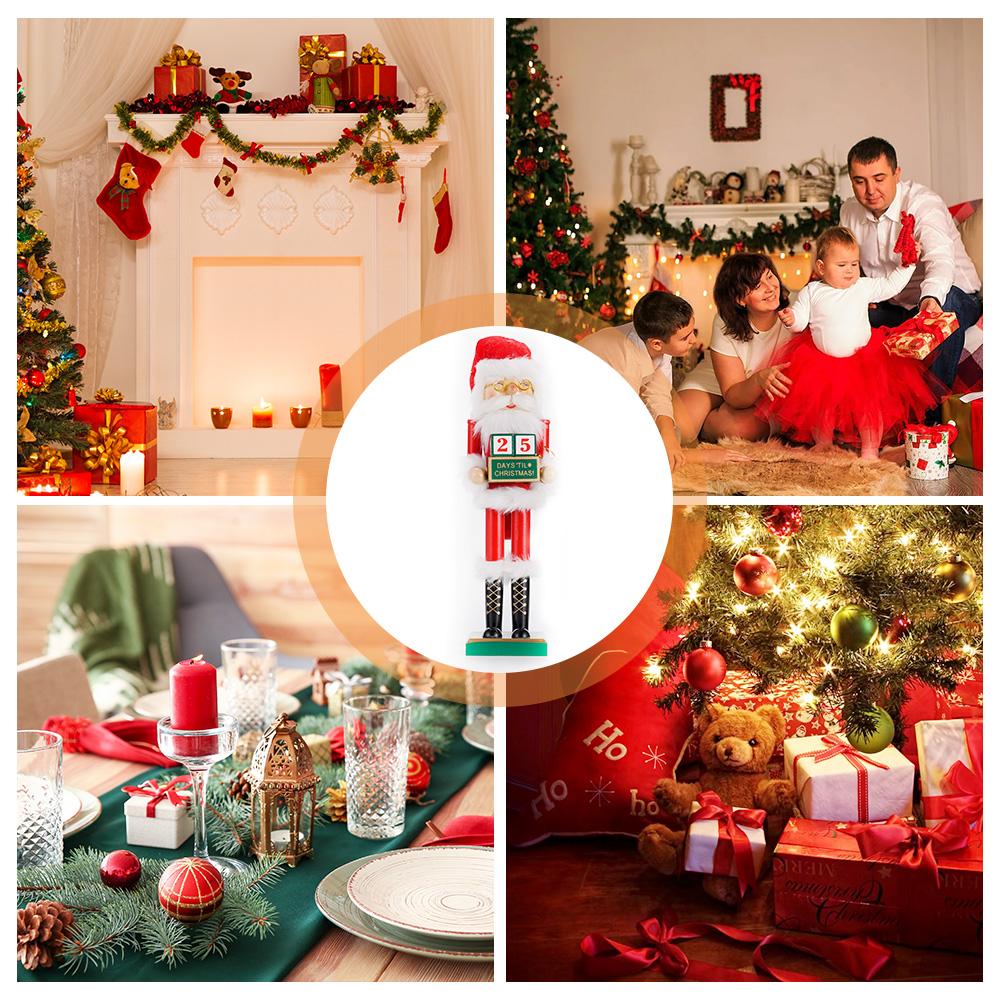 38CM Wooden Nutcracker Soldier Puppet Christmas Decoration Santa Claus Statue Desktop Ornament Navidad New Year Home Decoration