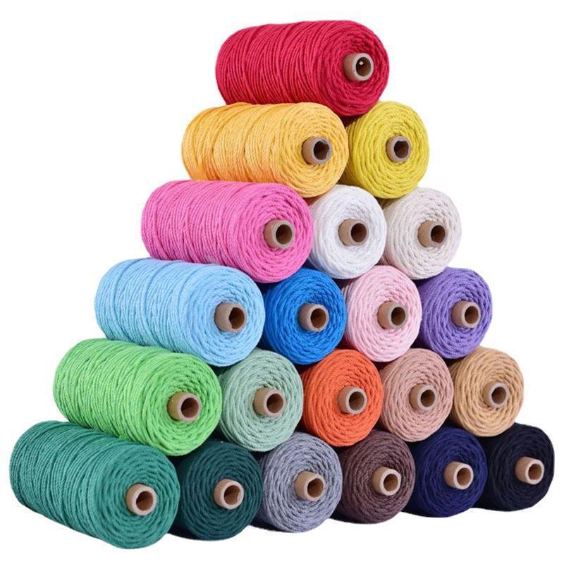 3mm Yellow Four-Strand Cotton Macrame Cord for DIY Crafts, Handwoven Tapestry, and Bundling Tags