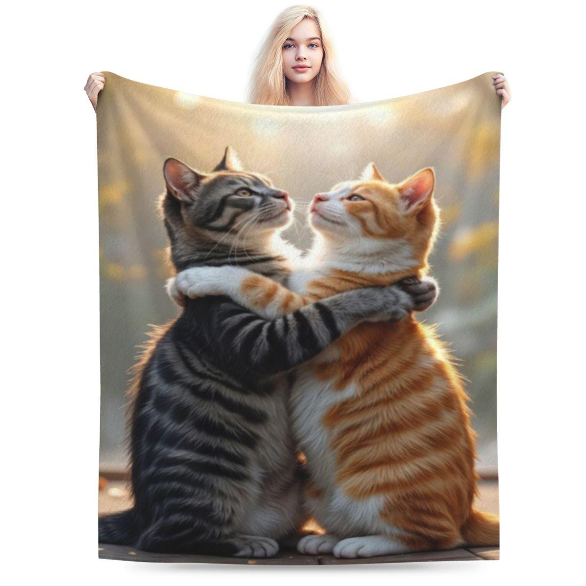 

Pair Of Tabby Cats Hugging In A Sunlit Doorway Custom Warm Decorate Home An UltraSoft Micro Fleece Blanket 75x100cm 30x40in