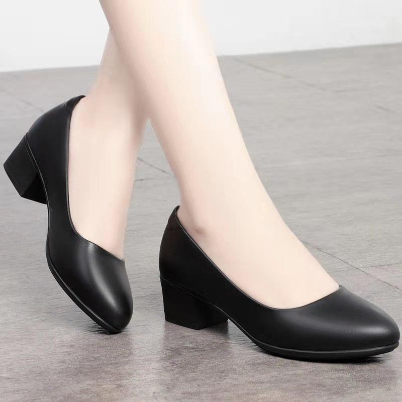 Spring and autumn shoes new women's shoes spring mother shoes thick heel comfortable soft leather soft sole non-slip work leather shoes women's si