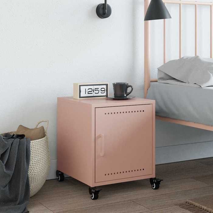 VidaXL Pink Bedside Table 36x38.5x43.5 Cm Steel, Cabinet, Side Cabinet, Phone Holder, Bedside Table, 846616