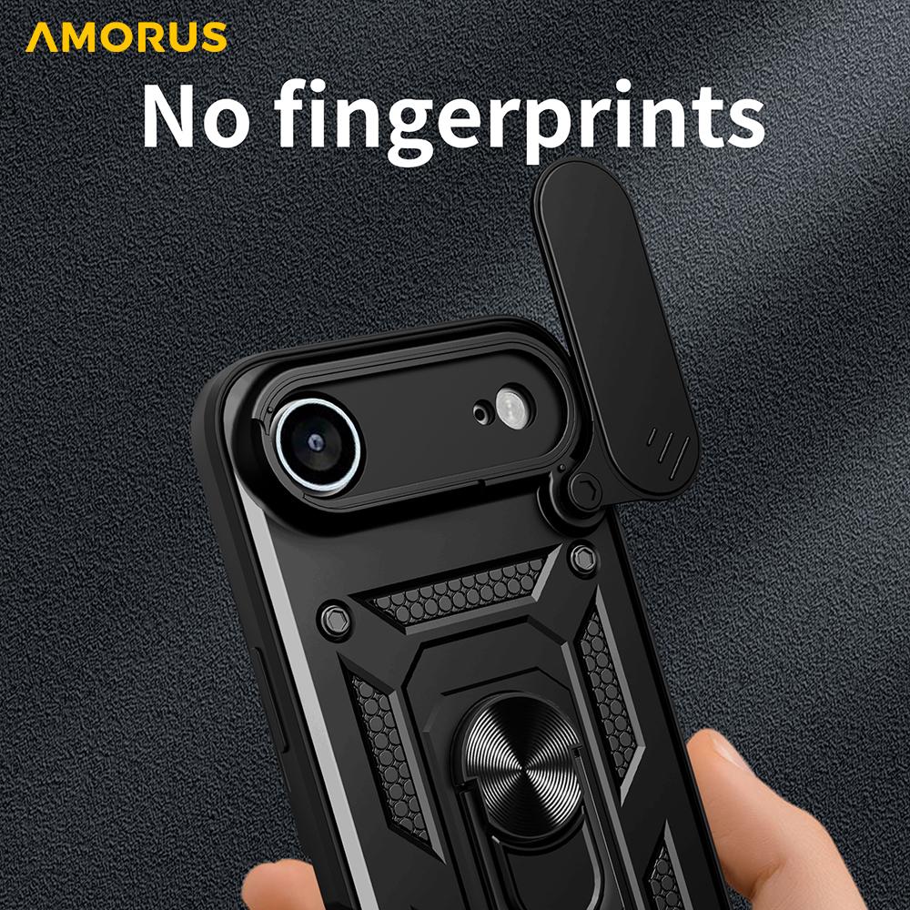 AMORUS For iPhone 17 Air Case Kickstand PC+TPU Phone Cover with Camera Lens Slider