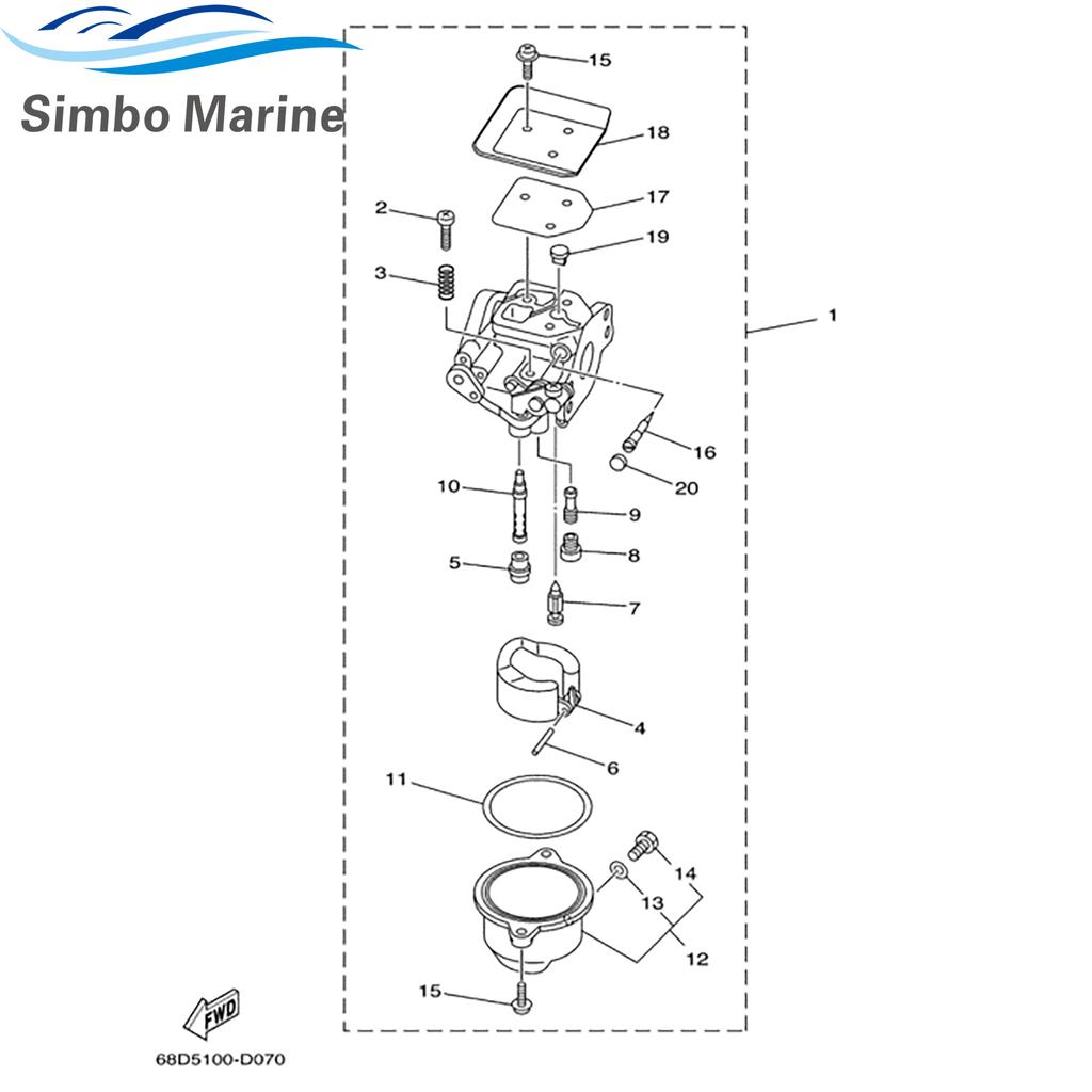 67D-14301 Carburetor with Gasket for Yamaha 4-Stroke 4HP 5HP F4 F5 Outboard Engine Replacement Parts 67D-14301-10 68D-14301-03