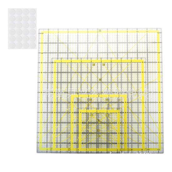 

4 шт. Акриловая линейка для квилтинга с противоскользящими кольцами 4,5/6/9,5/12,5 дюймов Квадратная линейка для пэчворка для нарезки ткани жёлтый