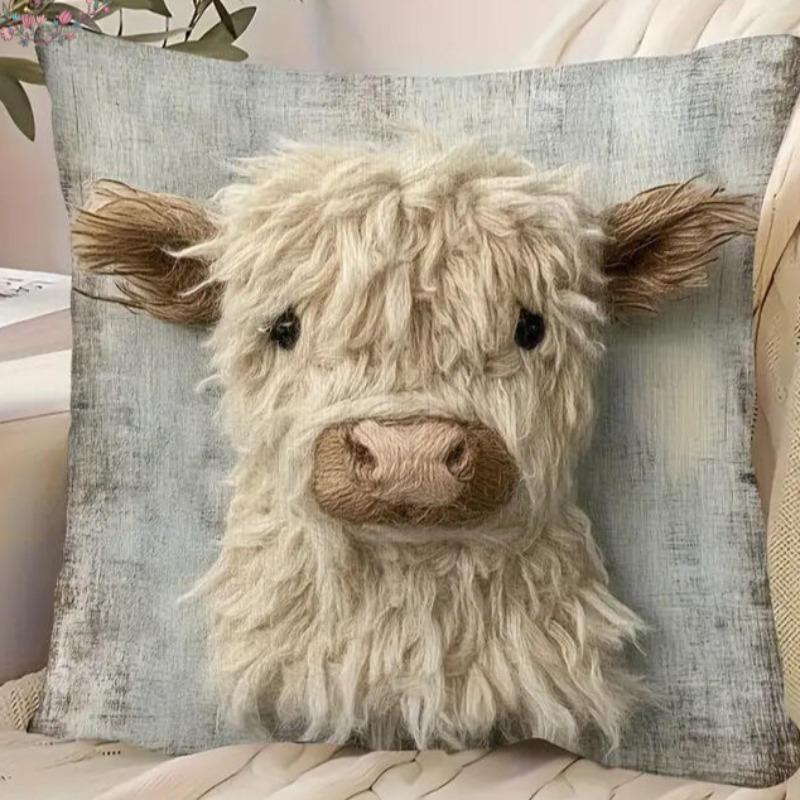 2D Weiß Langhaarige Kuh Überwurf Kissenbezug Ohne Füllung Sofa Schlafzimmer Kopfteil Dekorative Kissenhülle Auto Büro Sitz Kissenbezug