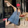 High Waisted Denim Camisole Dress Pleated Sleeveless Short Dress Elegant Cowboy Strap Dress  Summer