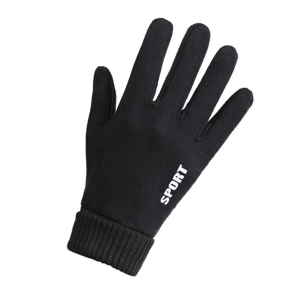 Warm Gloves Suede Plus Velvet Outdoor Riding Driving Anti Slip Two Finger Half Finger Touch Screen Autumn and Winter Gloves