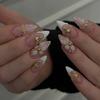 24pcs Wearable Press On Nails Strawberry Bow Design Nails Tips Red Short Almond Pearl Starlight Fake Nail Art Flower False Nails
