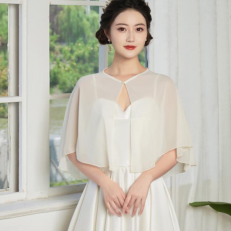 Elegant 2025 Chiffon Pearl Shawl for Summer: Women's Sun Protection Cape & Bridal Bridesmaid Accessory