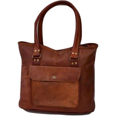 Handmade Women's Vintage Brown Goat Leather Shoulder Tote Shopper Purse Handbag
