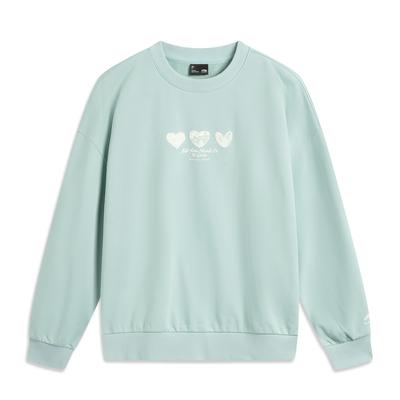 Li Ning Comfortable Casual Simple Letter Print Round Neck Pullover Sweatshirt Women Sweatshirt Mesh-Green AWDV806-2