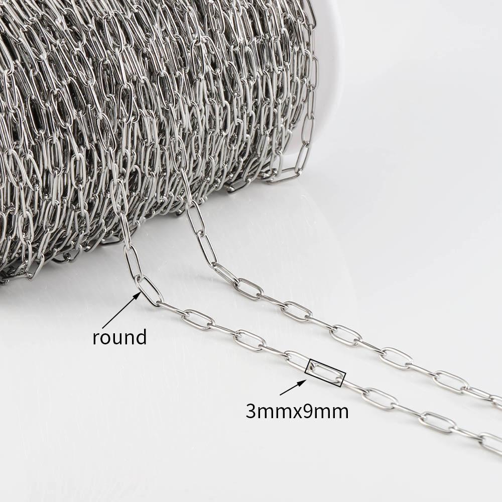2Meters/lot Stainless Steel Long Frame Chains DIY Necklace Bracelet Accessories Chain Flat Round Links Chain for Jewelry Making