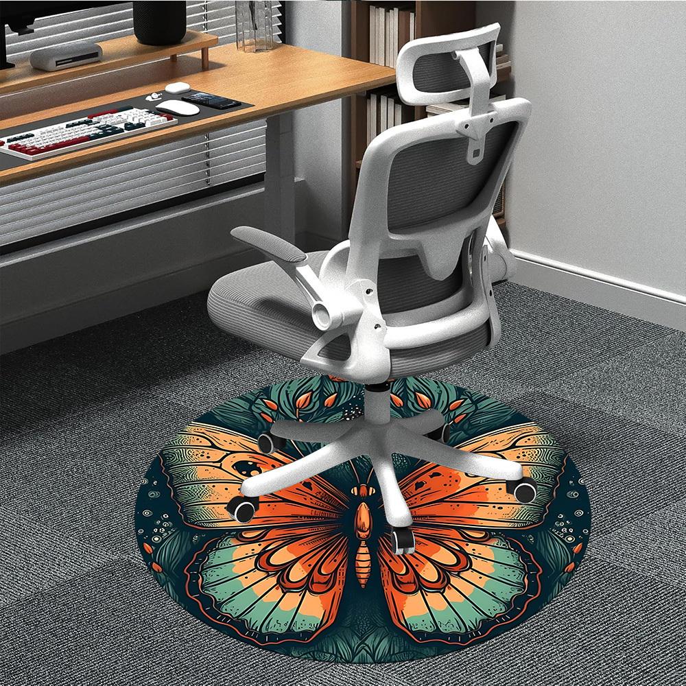 1pc Butterfly Floral Office Round Area Rug, Indoor Mat Suitable For Office, Under Office Chairs Bedroom Living Room Home Decor, Room Deco