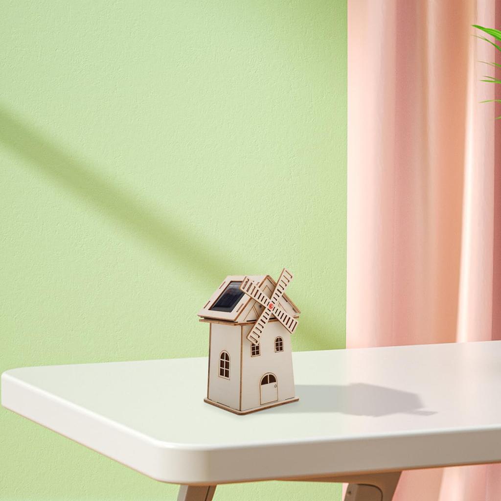 LIOOBO Wooden 3D Puzzle Solar Windmill Craft Kit DIY Miniature House Summer Vacation Boys and Home Decor - Solar-Powered, Paintable, Assembly,