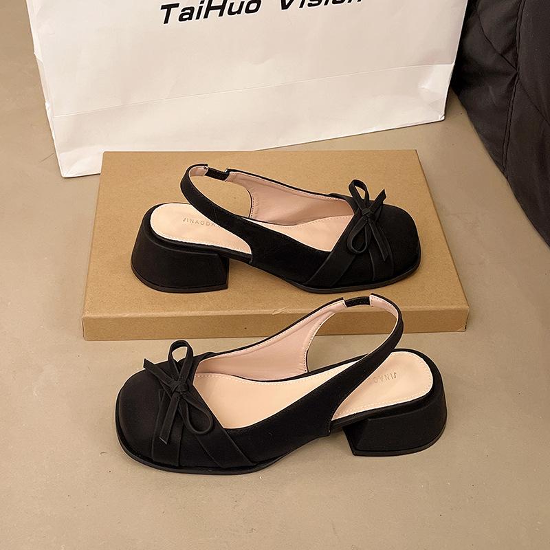 French bow bag head sandals women's 2025 summer new with skirt temperament medium heel single shoes thick heel high heels