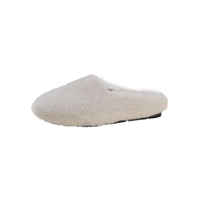 New Women Baotou Slippers Fashion Solid Color Soft Sole Furry Slippers Warm Flat Comfortable Casual Home Warm Houseshoes