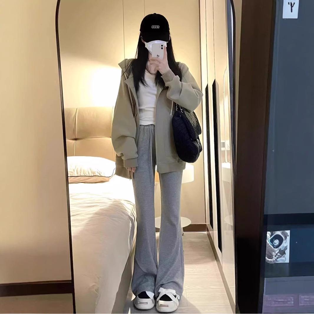 

High Waist Slimming Drawstring Micro Flared Sweatpants for Women - Casual, Hip-Lifting, Petite Fit, Spring Design M (96-110 lbs)