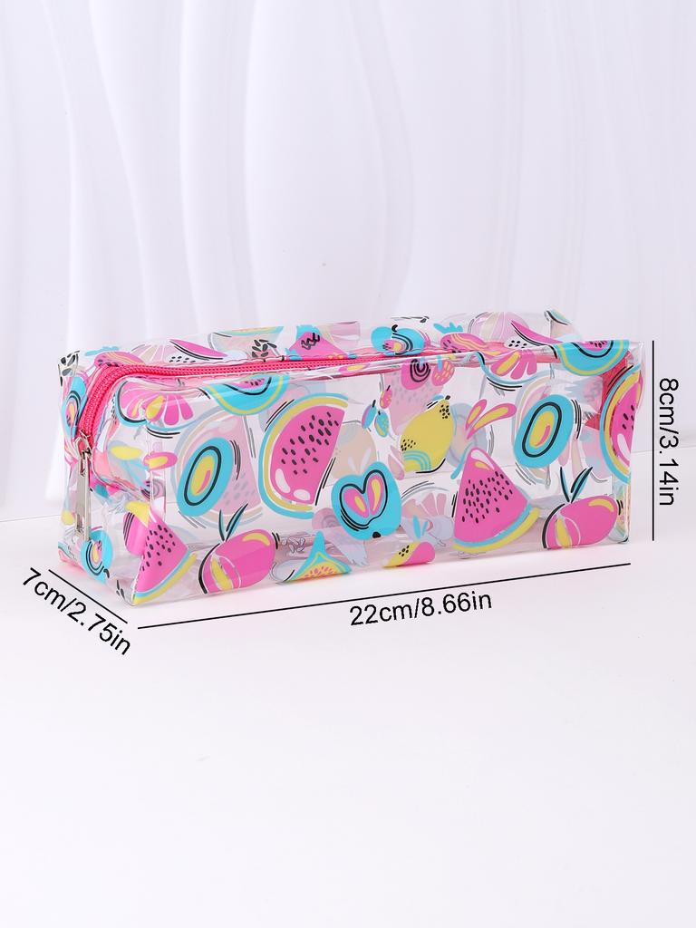 Pvc Waterproof Pencil Case Summer Fruit Pencil Pouch Back-To-School Stationery Storage Bag Transparent Carrying Pencil Case