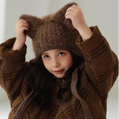 New Winter Kids Knitted Hat Cartoon Beanie Cap Warm with Cat Ears Child Bonnet Hats For Girls Boys