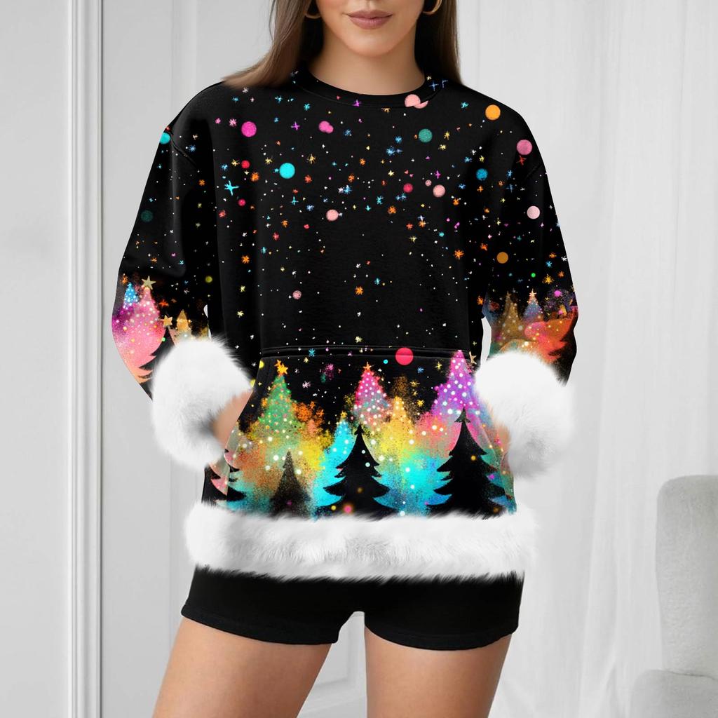 Women's Casual Fashion Christmas Retro Print Long-Sleeve Sweatshirt