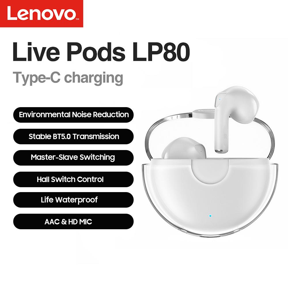 Lenovo LP80 Bluetooth Earphones TWS Wireless Touch Control Headphones Noise Reduction HD Stereo Headsets Gaming Earbudswith Mic