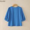 ZANZEA Blusa casual da donna a maniche 3/4 a tinta unita con scollo rotondo